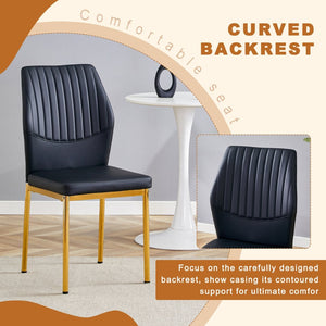 English Elm Table 35" Transparent Round Glass Dining Set With Gold Metal Base & 4 Black Pu High-Resilience Chairs W1151S03702-GIGA