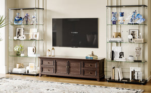 English Elm Glass Display Cabinet with Lockable Double Doors Four Tempered Shelves Matte Black Frame W3190S00003