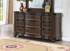 English Elm Paris G09300-D Dresser with Velvet-Lined Top Drawer, Wood Veneer Finish, Iron-Style Handles & Bun Feet Cherry 72 L x 23 W x 37 H B078P301566