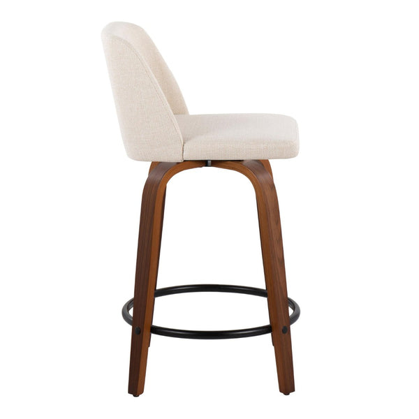 English Elm Toriano 24" Mid-Century Modern Swivel Counter Stools In Walnut Wood & Cream Fabric - Set Of 2 B202S00111-GIGA