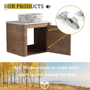 English Elm 24'' Wall-Mounted Bathroom Vanity With Ceramic Vessel Sink, Soft-Close Door & Space-Saving Design W999S00394