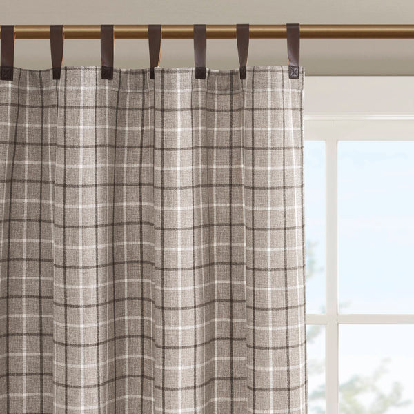JLA Home Madison Park - Plaid Heavyweight Faux Leather Tab Top Curtain Panel with Fleece Lining for Cozy Insulated Rooms Brown MP40-6765