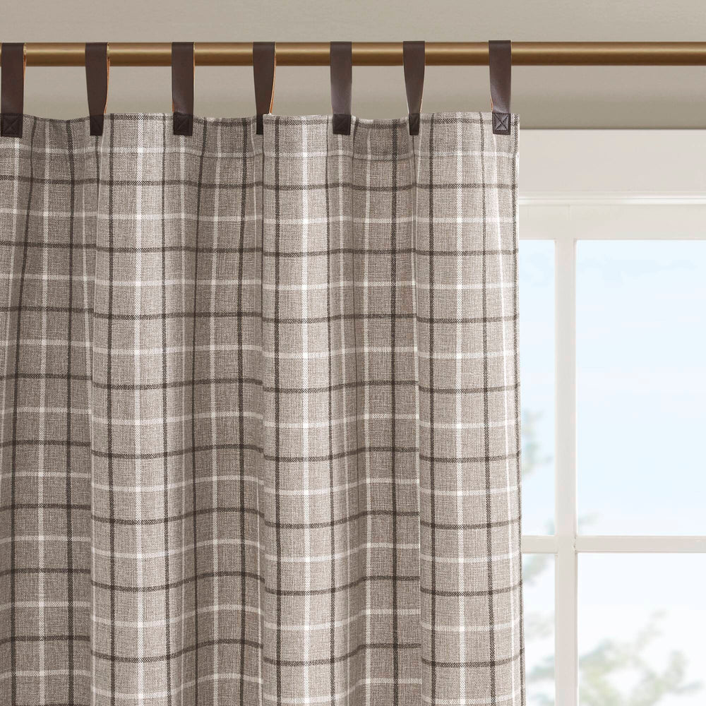 JLA Home Madison Park - Plaid Faux Leather Curtain Panel with Fleece Lining for Insulation, Light Filtering & Privacy - 50" Wide Brown MP40-8685