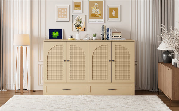 English Elm Queen Murphy Wall Bed with Usb Ports Storage Drawers and Cabinet Style Panel Front Gold N708S00010G-1
