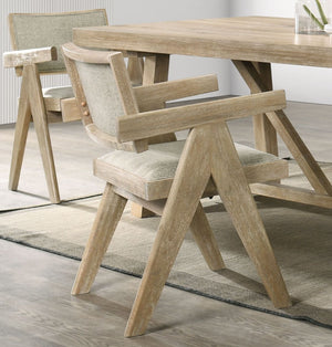 English Elm Contemporary Oak Veneer 7-Piece Dining Set With 6 Upholstered Arm Chairs For Modern Dining Rooms B2741S00013