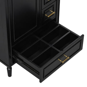 English Elm 24" Olive Bathroom Vanity Solid Wood Frame Ceramic Sink Gold Hardware Soft Close Black N729P373272B