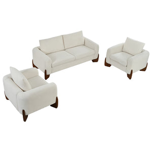 English Elm U_style Bouclé 3 Piece Living Room Sofa Set with Loveseat and Two Accent Armchairs Beige WY000479AAA