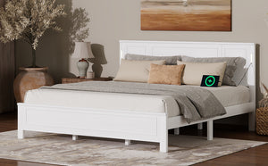 English Elm King Pine Wood Platform Bed with Led Lighting Usb Charging Tall Panel Headboard White W504S00274