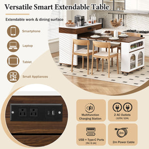 English Elm Trexm Rolling Kitchen Island Extendable Marble Top Cabinet Drawers Power Outlet Creamy White,Walnut XW000029AAD