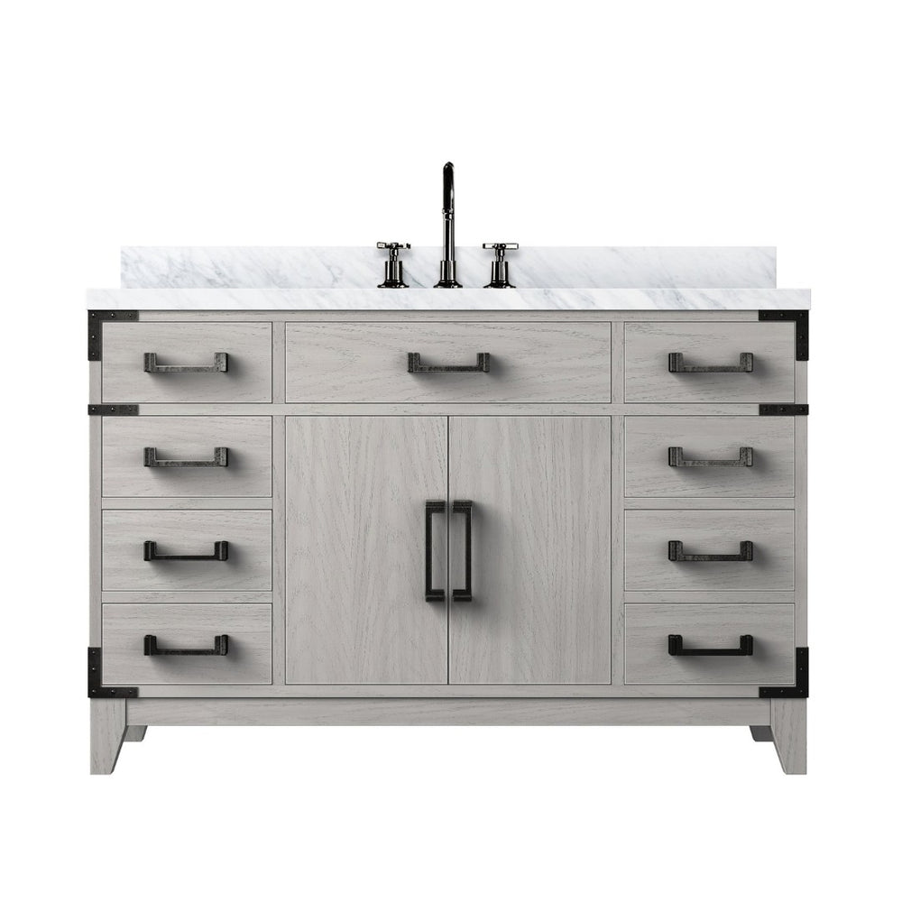 English Elm White Oak 48" Single Bath Vanity With Carrara Marble Top, Chrome Faucet & Ample Storage Solutions B2731P259831-GIGA