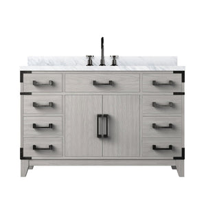English Elm White Oak 48" Single Bath Vanity With Carrara Marble Top, Chrome Faucet & Ample Storage Solutions B2731P259831-GIGA