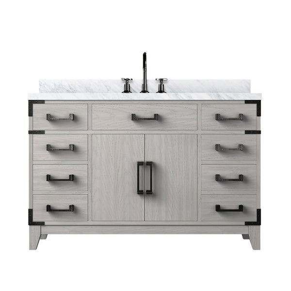 English Elm White Oak 48" Single Bath Vanity With Carrara Marble Top, Chrome Faucet & Ample Storage Solutions B2731P259831-GIGA