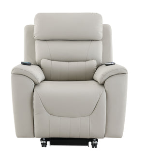 English Elm Marsha Light Gray Power Motion Recliner with Lift, Heated Massage, Faux Leather Upholstery, Modern Comfort B2726S00015
