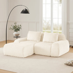 English Elm 82" Modular L-shaped Sectional Sofa Flannelette Upholstered with Movable Ottoman Living Room Cream W714S01517