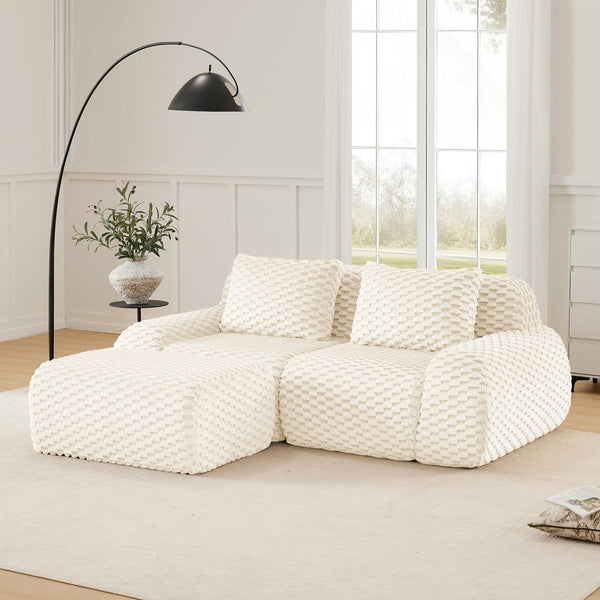 English Elm 82" Modular L-shaped Sectional Sofa Flannelette Upholstered with Movable Ottoman Living Room Cream W714S01517