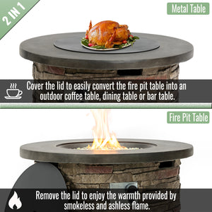 English Elm 36'' Propane Gas Fire Pit Table 50,000BTU Round MgO Top Hidden Tank Cover Pulse Ignition W853P293854