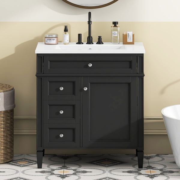 English Elm 30'' Modern Bathroom Vanity With Ceramic Sink & Soft-Close Drawers - Stylish Storage Solution! N710P206904B