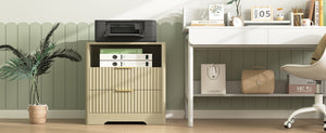 English Elm Nightstand Wood Cabinet with Built-in Usb Charging Ports and Voice Controlled Night Light W1321P399415