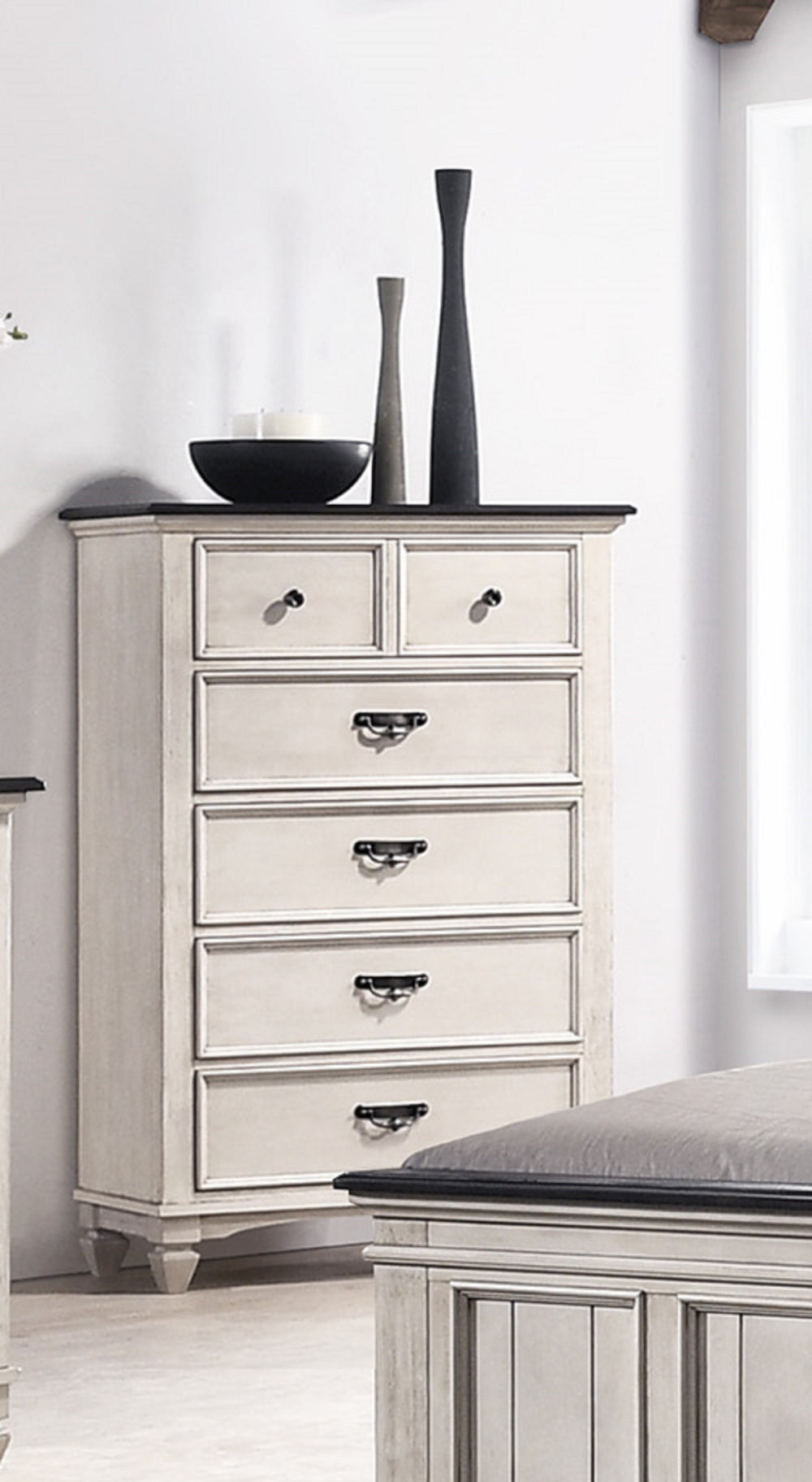 English Elm Beautiful Farmhouse Chest of Drawers with Vintage Molding and Black Nickel Hardware for Elegant Storage Beige 38.25 L x 20.2 W x 47.5 H B011P228556