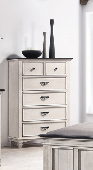 English Elm Beautiful Farmhouse Chest of Drawers with Vintage Molding and Black Nickel Hardware for Elegant Storage Beige 38.25 L x 20.2 W x 47.5 H B011P228556