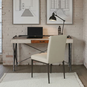 English Elm Steampunk Industrial Writing Desk with Faux Concrete Top and Iron Pipe Open Base B108P481215