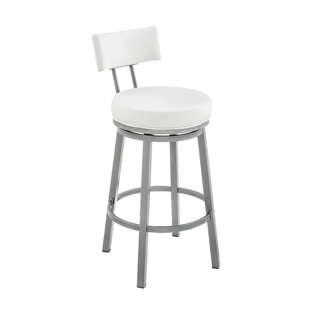 English Elm Sylra Swivel Bar Stool - Cloud Finish With White Faux Leather For Chic, Comfortable Seating Solution B2736P268567-GIGA