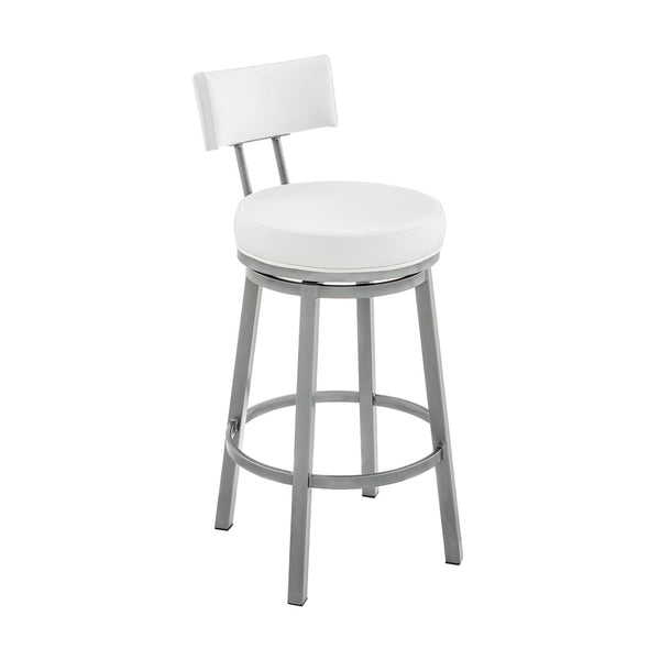 English Elm Sylra Swivel Bar Stool - Cloud Finish With White Faux Leather For Chic, Comfortable Seating Solution B2736P268567-GIGA