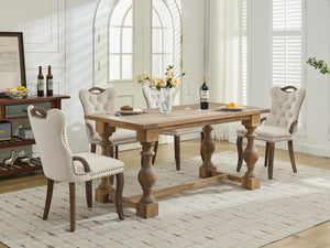 English Elm Velvet Upholstered Dining Chair with Handmade Tufting, Solid Wood Handles, Copper Nail Trim, Set of 2 Beige W1143P338140