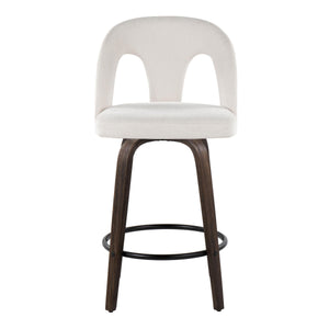 English Elm Fixed-height Swivel Counterstools with Bentwood Legs and Padded White Seats Set of 2 B202S01786
