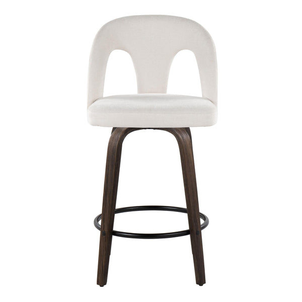 English Elm Fixed-height Swivel Counterstools with Bentwood Legs and Padded White Seats Set of 2 B202S01786
