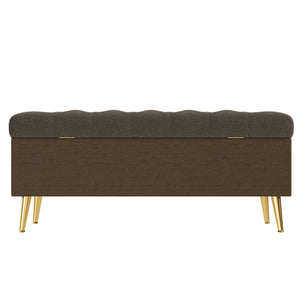 English Elm Modern Boucle Tufted Storage Ottoman Bench with Gold Legs for Bedroom or Entryway Coffee N719P305620D
