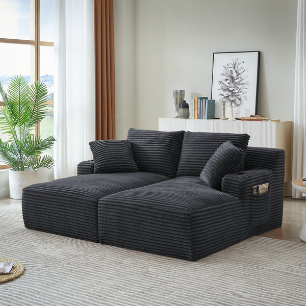 English Elm Compressible Corduroy Sleeper Loveseat with Cupholders Ready in 72 Hours No Assembly Dark Grey W2339P411866