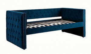English Elm Transitional Daybed With Trundle - Elegant Navy Upholstery, Button-Tufted Comfort & Nailhead Trim B2741S00594-GIGA