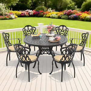 English Elm 7-piece Cast Aluminum Outdoor Dining Set with Carved Relief Patio Furniture W1710S00561