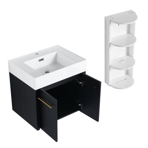English Elm 24 Inch Wall-Mounted Bathroom Vanity Set With Thick Resin Sink & Three-Tier Storage Rack Design W999S00365