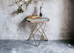 English Elm Valora Frosted Glass Top Coffee Table with Overlapped V Metal Base, Modern Elegant Centerpiece Champagne 33 L x 24 W x 5 H B2726P251275