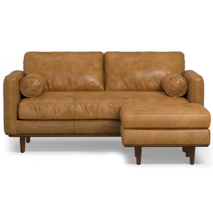 English Elm Morrison 72-inch Sofa and Ottoman Set in Sienna Kind Leather — Mid-Century Modern, Plush 2-Piece B136P199228