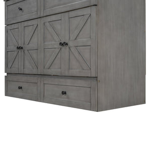 English Elm Full Size Murphy Bed Rattan Cabinet with Storage Drawers and Gold Hardware N708S00005AAE