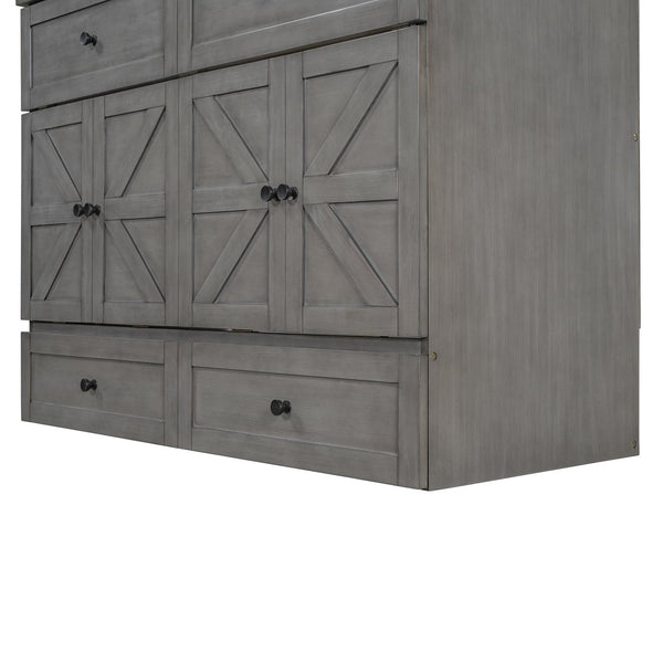 English Elm Full Size Murphy Bed Rattan Cabinet with Storage Drawers and Gold Hardware N708S00005AAE