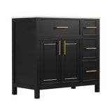 English Elm 36" Bathroom Vanity With Sink Top, Bathroom Vanity Cabinet With Two Doors and Three Drawers, Solid Wood , Mdf Boards ,One Package, Black