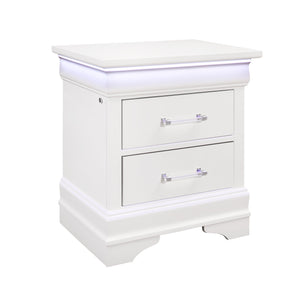English Elm CHARLSTON Solid Wood Nightstand with LED Lighting, Transitional 2-Drawer Design, Metal Hardware Finish White 29 L x 22 W x 22 H B201P215719