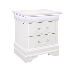 English Elm CHARLSTON Sleigh-Style Full 5PC Bedroom Set with LED Headboard, Solid Wood & Turned Legs Finish White 29 L x 22 W x 22 H B201S00322