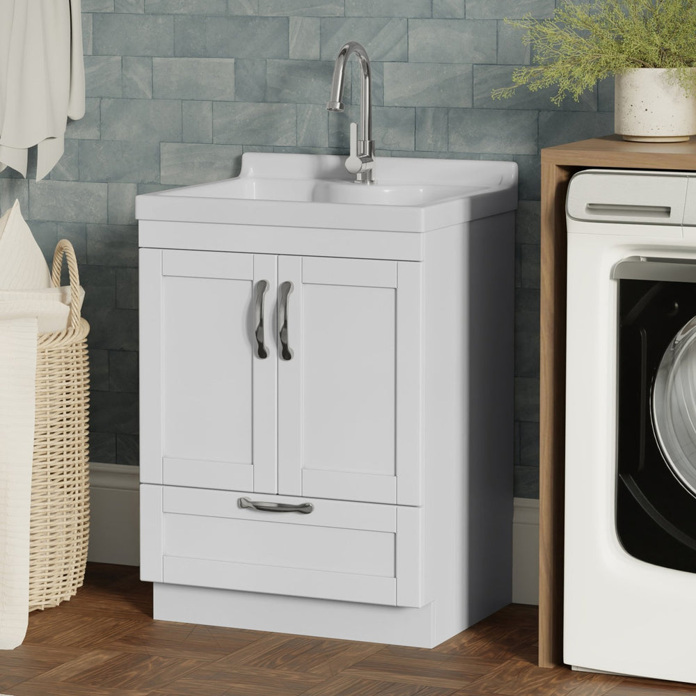 English Elm Hennessy Shaker Style Laundry Sink Cabinet with Deep Abs Basin and Nickel Hardware B136P427208