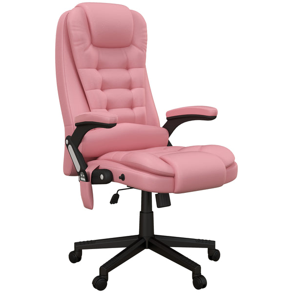 English Elm Homcom High Back Heated Massage Office Chair With 6 Vibration Points & Remote, Pink Ergonomic Comfort W2225P217507