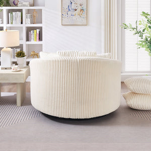 English Elm 360° 360 Swivel Round Lounge Chair Corduroy Upholstered Sculptural Seat with Removable Pillows Beige W3705S00037