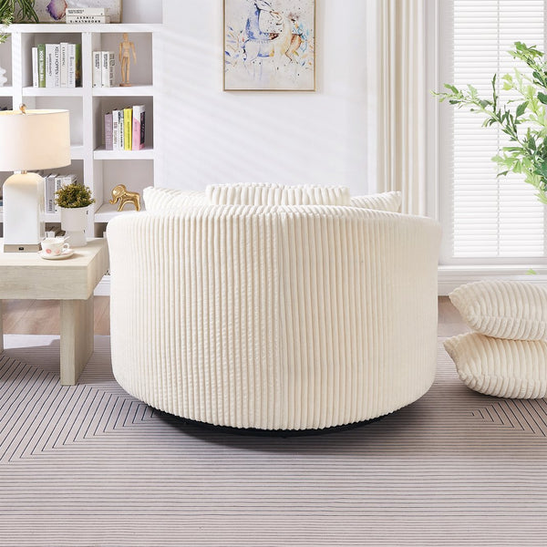 English Elm 360° 360 Swivel Round Lounge Chair Corduroy Upholstered Sculptural Seat with Removable Pillows Beige W3705S00037
