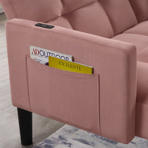 English Elm Velvet Convertible Futon Sofa Bed with Adjustable Back, Plush 9" Cushion, Eucalyptus Frame for Apartments Pink W1413P332830