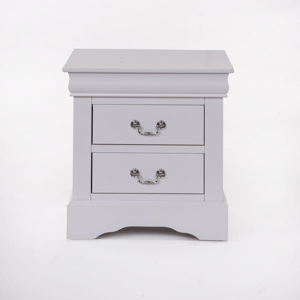 English Elm Louis Louis Philippe III Nightstand with 2 Drawers, Brushed Nickel Handles, Modern Minimalist Design White 27 L x 18 W x 23 H B2726P261215