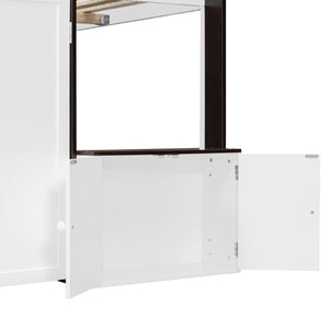 English Elm Twin House Loft Bed with Pull Out Rolling Desk Stair Drawers and Cabinet Storage Espresso+White N820S00074P
