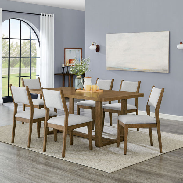 English Elm Dafne 7 Piece Walnut Oak Veneer Rectangular Dining Set Seats Six with Gray Chairs B2749S00315
